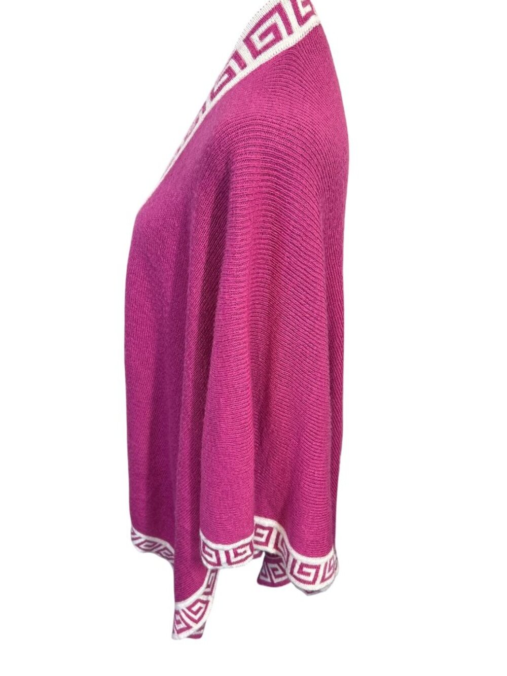 Peruvian 100% Alpaca Wool Women's Shawl Wrap Open Cardigan Pink Geometric Trim - Picture 7 of 8